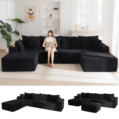 MAXYOYO 104" U-Shaped Modular Sectional Couch, Modern Boneless Couch for Living Room, Sofa in A Box, Oversized Sofa Sleeper with Deep Seat, No Assembly Required