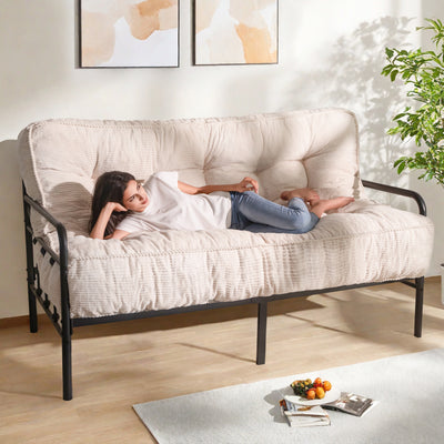 MAXYOYO 8" Futon Mattress Full Size, Ultra Thick Futons Sofa Couch Bed Tufted Sleeper Sofa Bed, Floor Mattress for Adults, Shredded Foam Filling (Frame Not Included), Beige