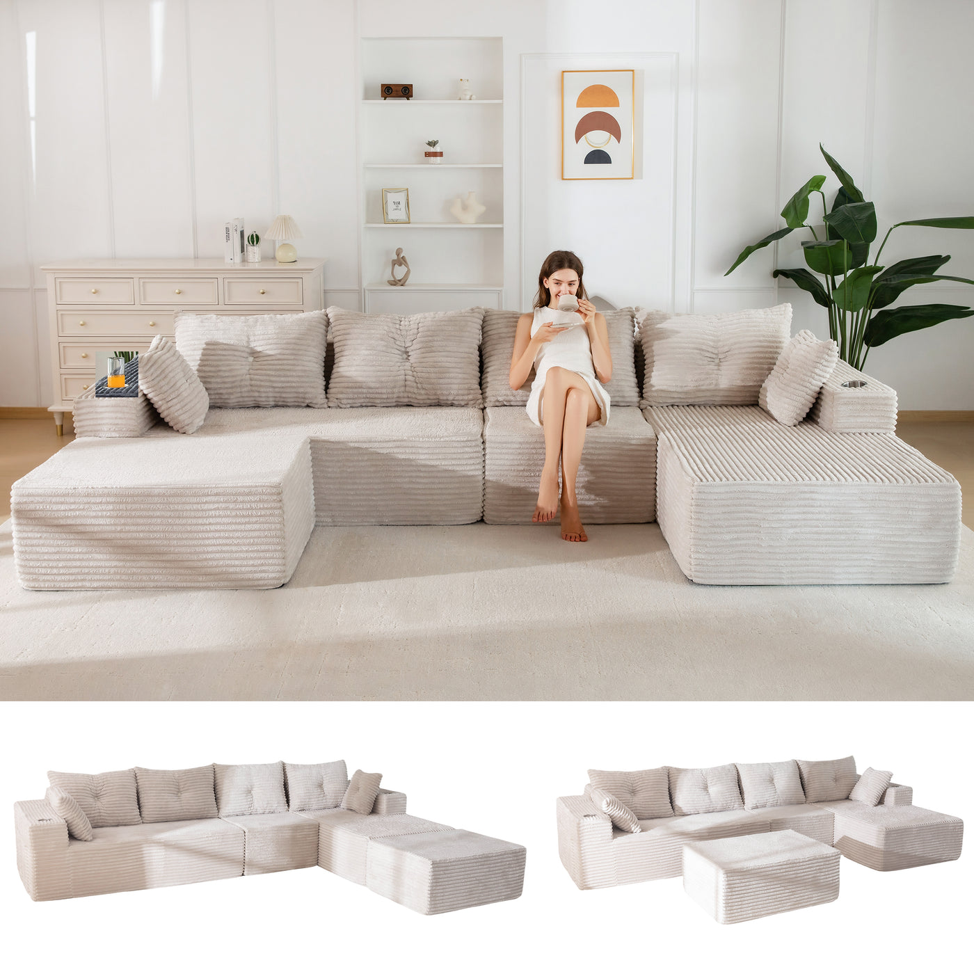 MAXYOYO 104" U-Shaped Modular Sectional Couch, Modern Boneless Couch for Living Room, Sofa in A Box, Oversized Sofa Sleeper with Deep Seat, No Assembly Required