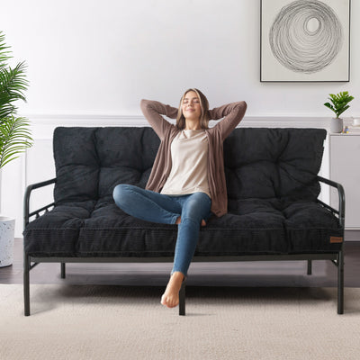 MAXYOYO 6" Tufted Futon Sofa Couch Bed, Thick Corduroy Fabric Floor Futon Mattress for Adults (Mattress Only), Black