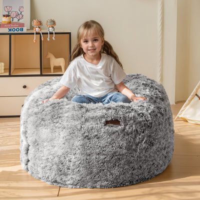 MAXYOYO Kids Bean Bag Chair, Stuffed Faux Fur Bean Bag for Toddler, Ultra Soft Floor Sofa with High-Density Foam Filling, Lazy Chair for Living Room, Playroom, Nursery Room,Black
