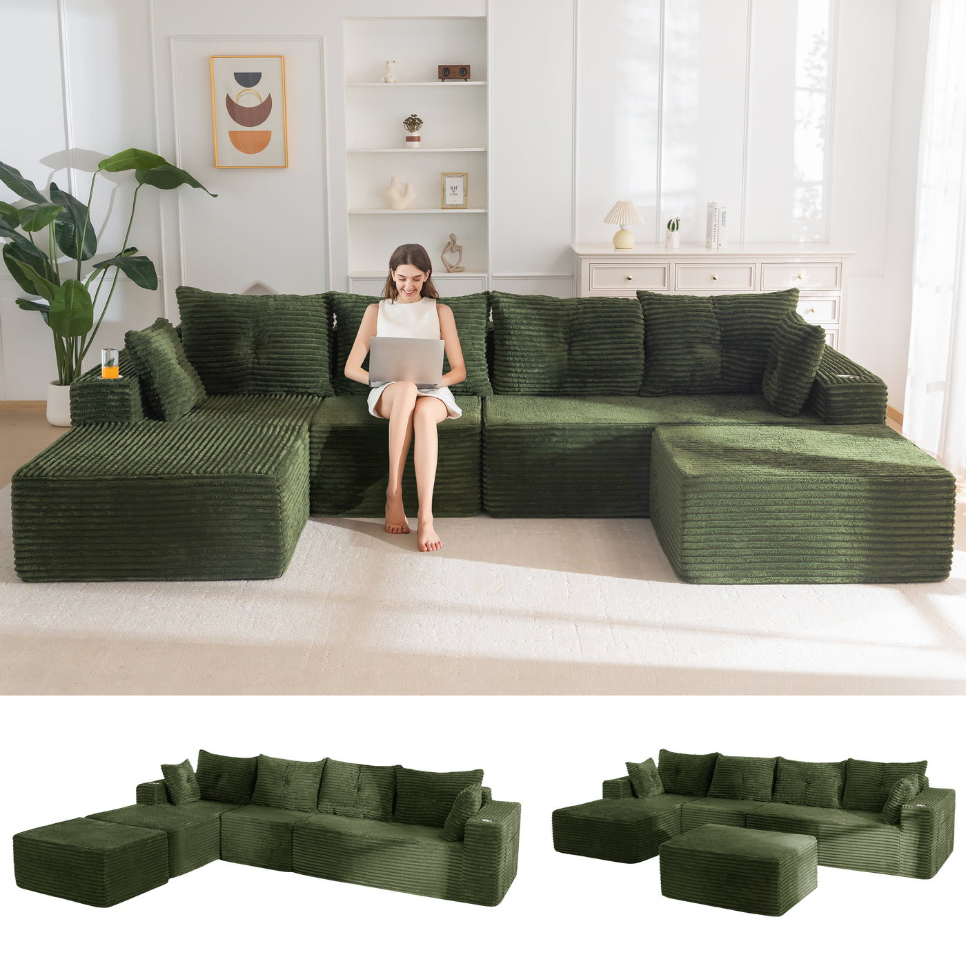MAXYOYO 104" U-Shaped Modular Sectional Couch, Modern Boneless Couch for Living Room, Sofa in A Box, Oversized Sofa Sleeper with Deep Seat, No Assembly Required
