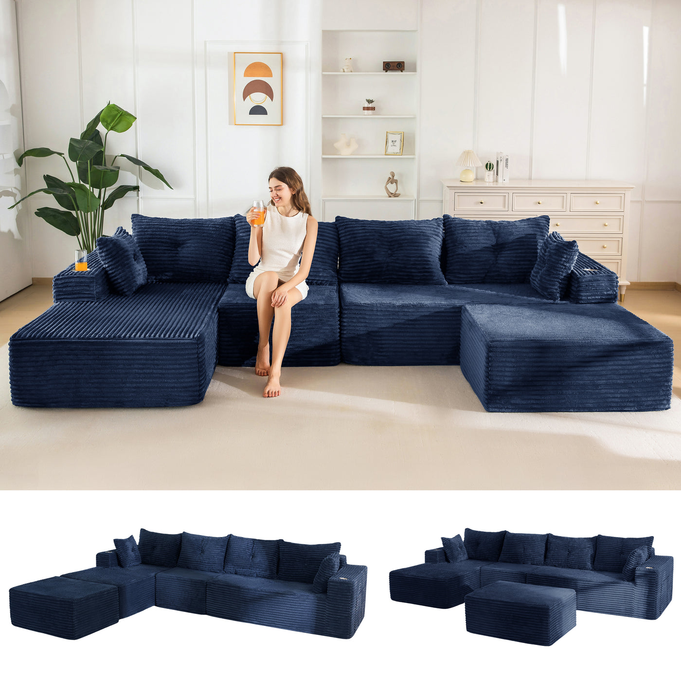 MAXYOYO 104" U-Shaped Modular Sectional Couch, Modern Boneless Couch for Living Room, Sofa in A Box, Oversized Sofa Sleeper with Deep Seat, No Assembly Required