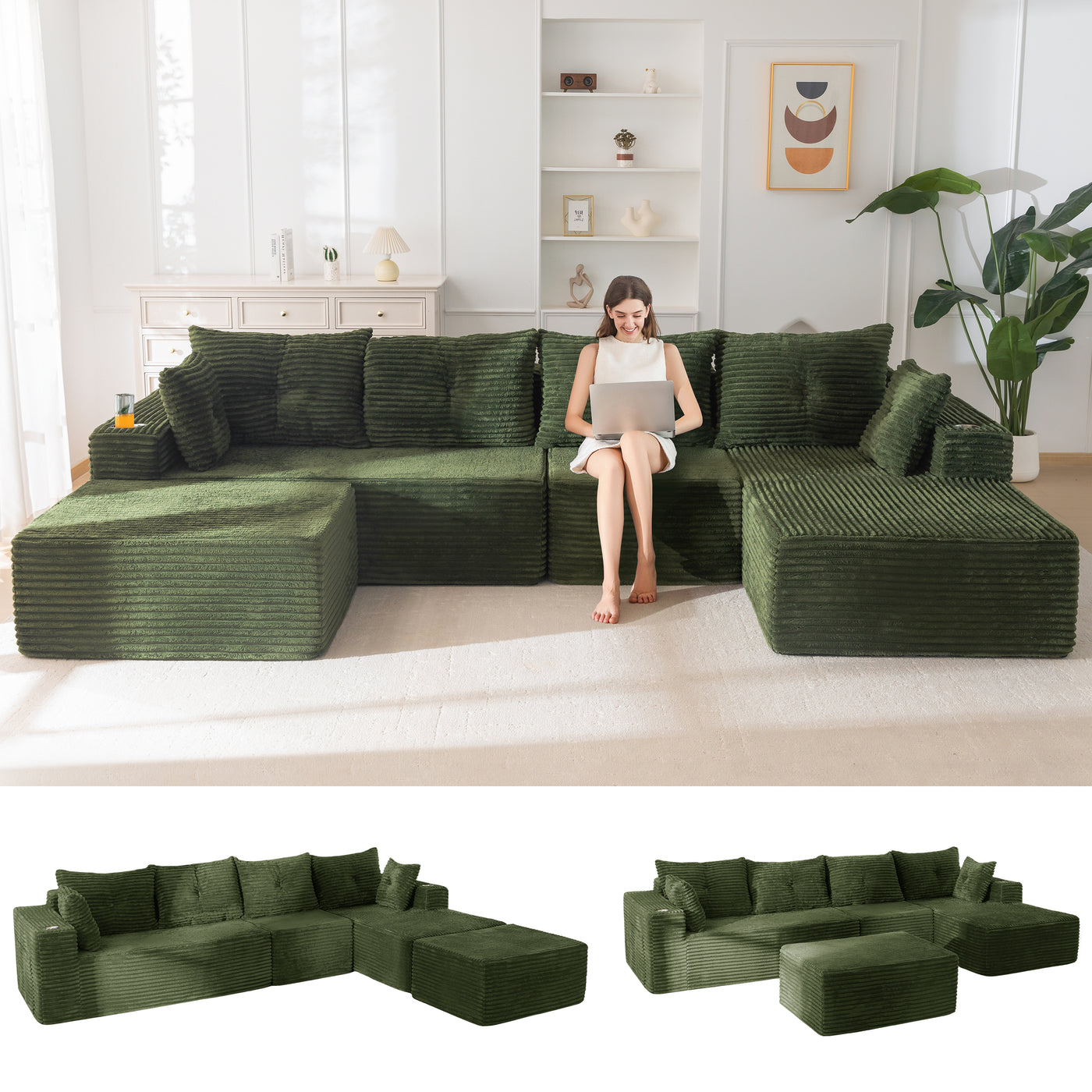 MAXYOYO 104" U-Shaped Modular Sectional Couch, Modern Boneless Couch for Living Room, Sofa in A Box, Oversized Sofa Sleeper with Deep Seat, No Assembly Required