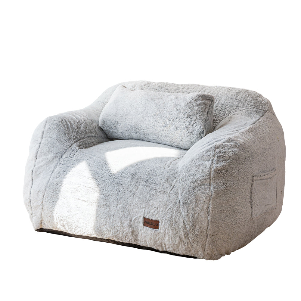 MAXYOYO Giant Faux Fur Fabric Fluffy Large Bean Bag Chair, Grey - Main Image