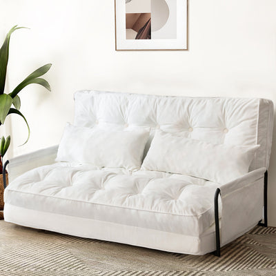 MAXYOYO Adjustable Floor Sofa Couch, Velvet Convertible Lazy Sofa Sleeper Bed with Pillows and Armrest, Double, Beige