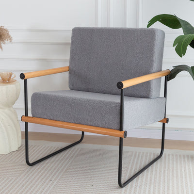 MAXYOYO Grey Framed Upholstered Armchair - Metal and Wood Accent Chair with Thick Upholstery