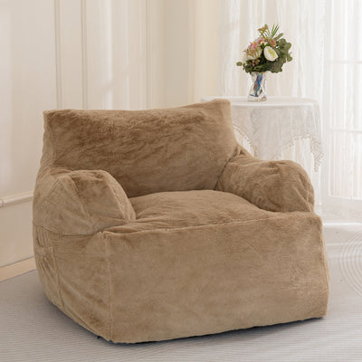 MAXYOYO Giant Bean Bag Chair, Faux Fur Stuffed Bean Bag Couch for Living Room, Khaki