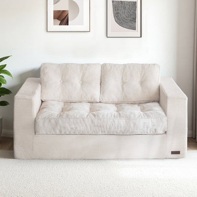MAXYOYO Bean Bag Sofa Chair - Upholstered Floor Sofa with Armrests for Adults, Beige