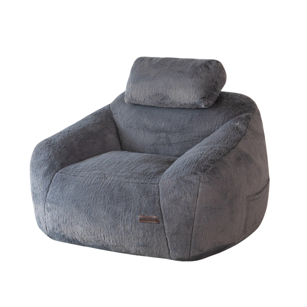 MAXYOYO Giant Bean Bag Chair with Pillow - Faux Fur Ergonomic Bean Bag Chair Couch (Zippered Link Pillow), Dark Grey