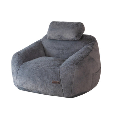MAXYOYO Giant Bean Bag Chair with Pillow - Faux Fur Ergonomic Bean Bag Chair Couch (Zippered Link Pillow), Dark Grey