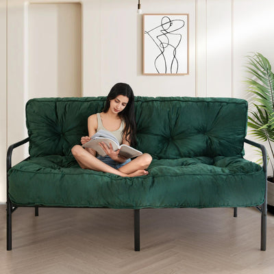 MAXYOYO 8" Thick Futons Sofa Couch Bed, Velvet Tufting Futon Mattress for Adults (Mattress Only), Green