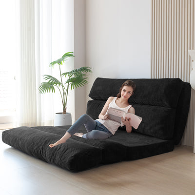 MAXYOYO Bean Bag Folding Sofa Bed, Corduroy Extra-Wide Foldable Floor Mattress, Black