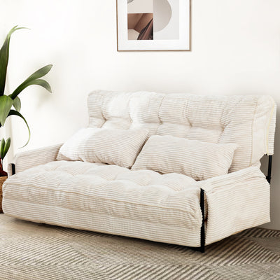 MAXYOYO Adjustable Floor Sofa Bed with 2 Pillows, Multi-Functional Bean Bag Sleeper Bed with Armrest for Reading Gaming, Beige