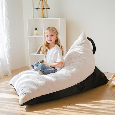 MAXYOYO Kids Bean Bag Chair, Stuffed Bean Bag with Handle for Boys and Girls, Two-Tone Design Child Lazy Chair for Gaming, Playing, Floor Sofa Lounger with High-Density Foam Filling, White and Black