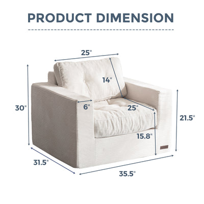 MAXYOYO Bean Bag Sofa Chair - Upholstered Floor Sofa with Armrests for Adults, Beige