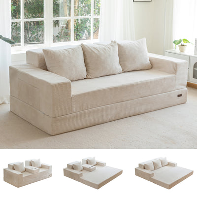 MAXYOYO Sofa Bed, 4 in 1 Foldable Floor Sofa Couch in A Box with 2 Cup Holders, Convertible 3 Seater Boneless Couch Folding Recliner Sleeper Chair for Living Room, No Assembly Required