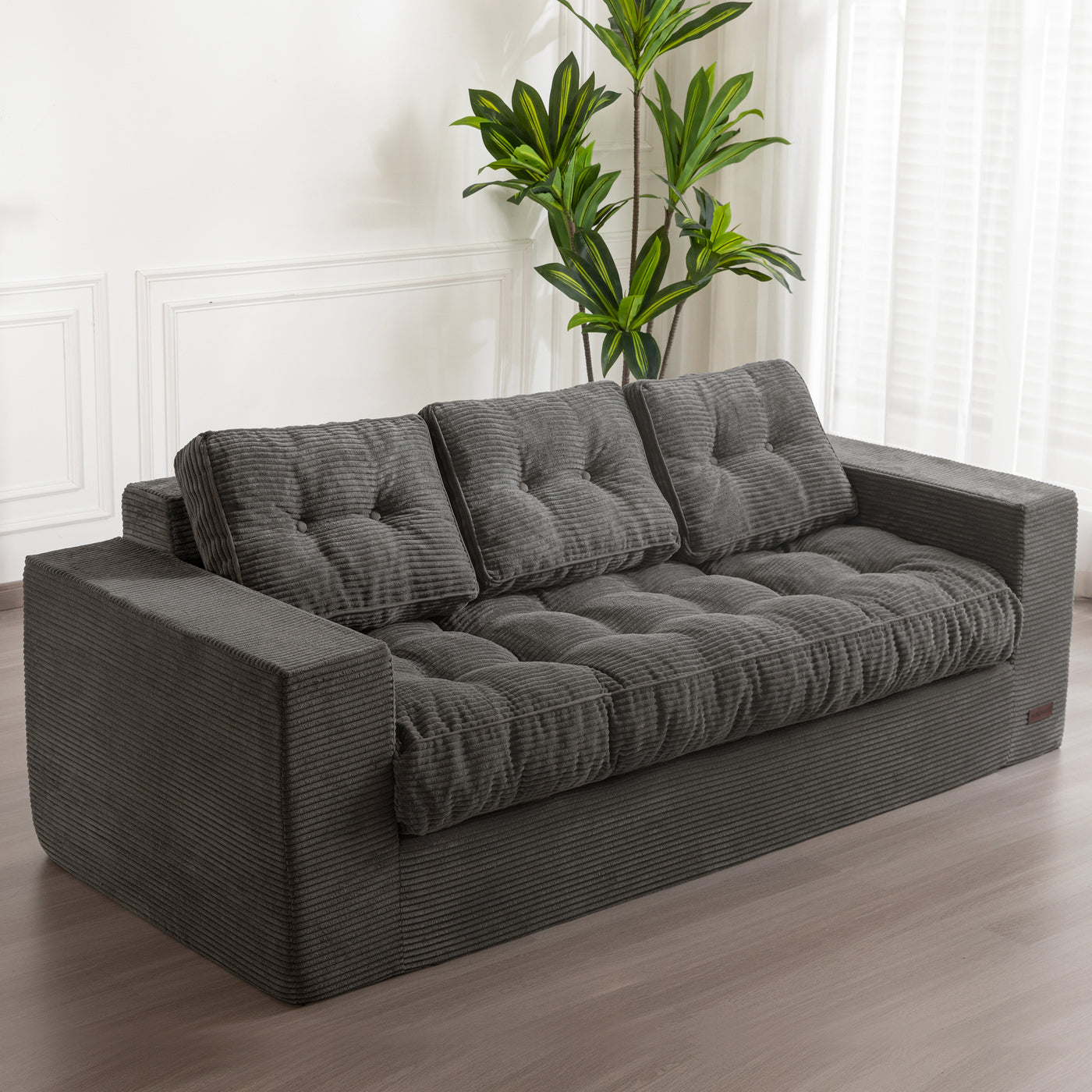 MAXYOYO 3 Seater Couch for Living Room, Boneless Couch with Tufted Cushion & Backrest, Upholstered Floor Sofa with Armrests, Sofa in A Box, No Assembly Required