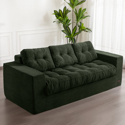 MAXYOYO 3 Seater Couch for Living Room, Boneless Couch with Tufted Cushion & Backrest, Upholstered Floor Sofa, Sofa in A Box, Dark Green