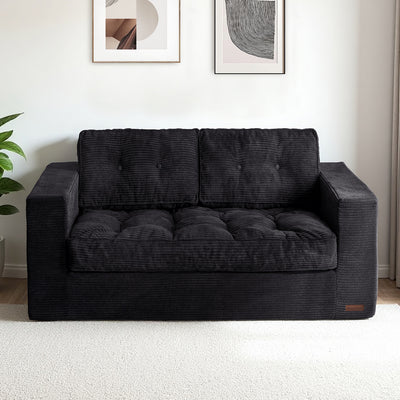 MAXYOYO Bean Bag Chair for Adults, Upholstered Floor Sofa, Loveseat Boneless Couch with Tufted Cushion & Backrest, Sofa in A Box, Large Bean Bag Couch for Bedroom Living Room, Black