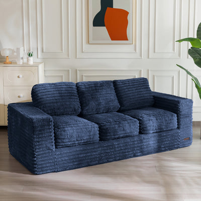 MAXYOYO 3-Seater Boneless Sofa Couch in a Box, Modern Faux Fur Sofa for Living Room, Soft High-Density Foam Couch with Pillows, Fluffy & Supportive Chair Lounge, No Assembly Required