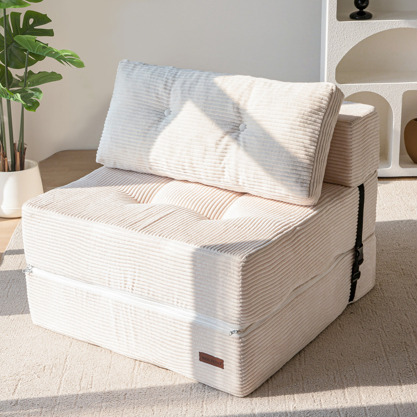 MAXYOYO Folding Sofa Bed, Convertible Sofa Bed with High-Density Support Foam for Living Room Bedroom, Beige