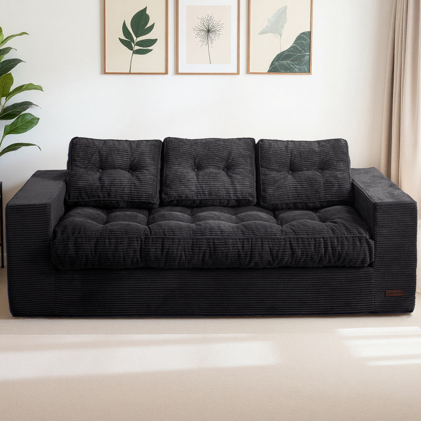 MAXYOYO 3 Seater Couch for Living Room - Boneless Couch, Sofa in A Box, No Assembly Required, Black