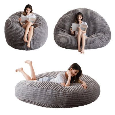 MAXYOYO Giant Bean Bag Chair for Adult, Round Soft Striped Faux Fur BeanBag, Grey