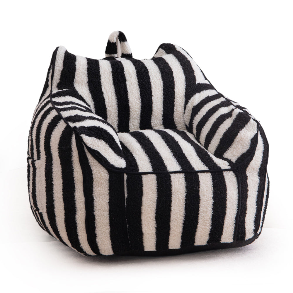 MAXYOYO Kids Bean Bag Chair, Sherpa Bean Bag Couch with Decorative Edges for children's room (Stripe Black)