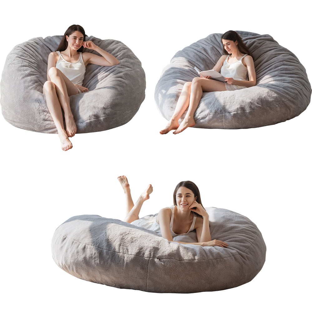 MAXYOYO Giant Fur Bean Bag Chair for Adult, Round Soft Fluffy BeanBag with Machine Washable Cover, Grey