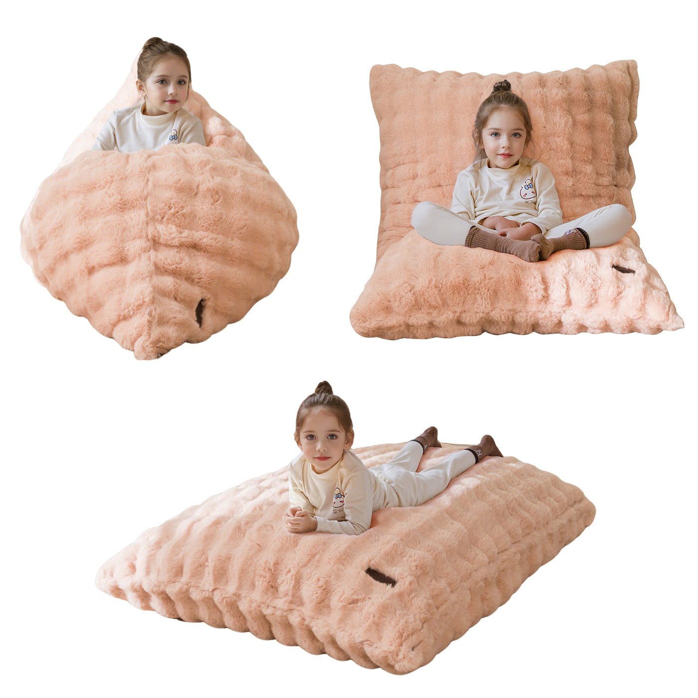 MAXYOYO 3 in 1 Kids Bean Bag Chair Bed, Child Floor Sofa for Gaming, Reading, Faux Fur Floor Mattress with High-Density Foam Filling for Living Room Bedroom