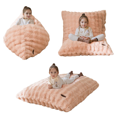 MAXYOYO 3 in 1 Kids Bean Bag Chair Bed, Child Floor Sofa for Gaming, Reading, Faux Fur Floor Mattress with High-Density Foam Filling for Living Room Bedroom