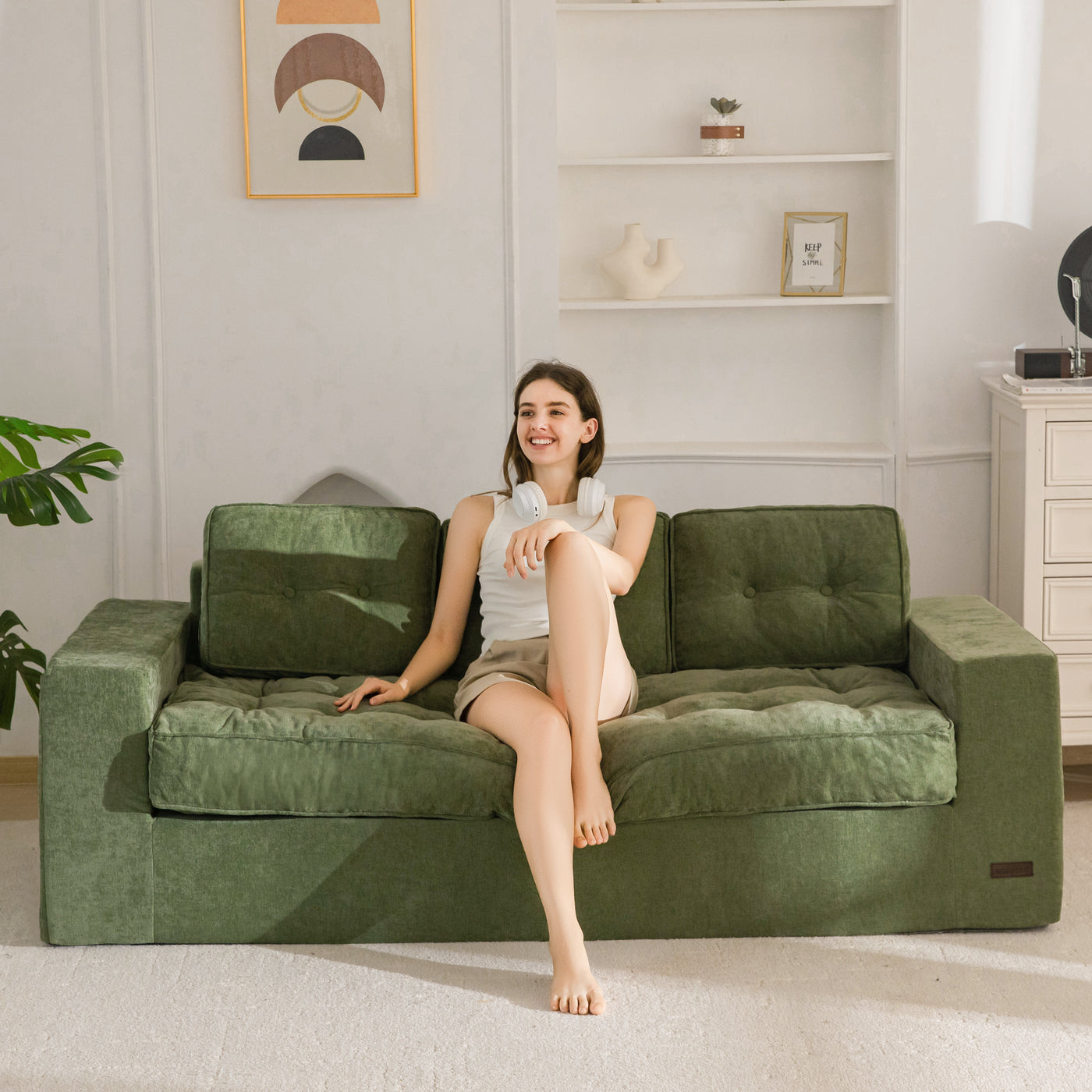 MAXYOYO Boneless Sofa Couch, Loveseat Sofa for Small Space, Tufted 3-Seater Floor Couch Bean Bag Chair for Living Room Bedroom Apartment, Sofa in a Box, No Assembly Needed