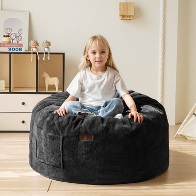 MAXYOYO Kids Bean Bag Chair, Stuffed Faux Fur Bean Bag for Toddler, Ultra Soft Floor Sofa with High-Density Foam Filling, Lazy Chair for Living Room, Playroom, Nursery Room,Black