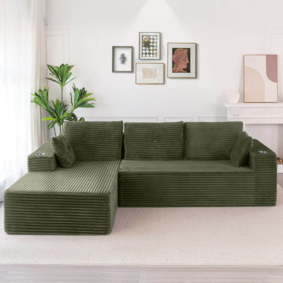 MAXYOYO 104" L-Shape Sectional Sofa - Corduroy Cloud Modular Couch for Living Room, Green