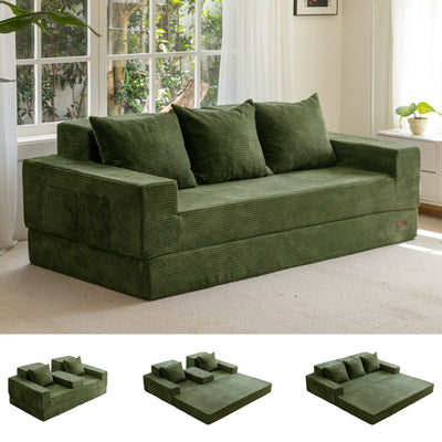 MAXYOYO Sofa Bed, 4 in 1 Foldable Floor Sofa Couch in A Box with 2 Cup Holders, Convertible 3 Seater Boneless Couch Folding Recliner Sleeper Chair for Living Room, No Assembly Required