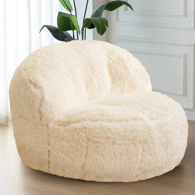 MAXYOYO Giant Bean Bag Chair, Faux Fur Bean Bag Couch for Adults, Accent Chair with Pocket, Beige