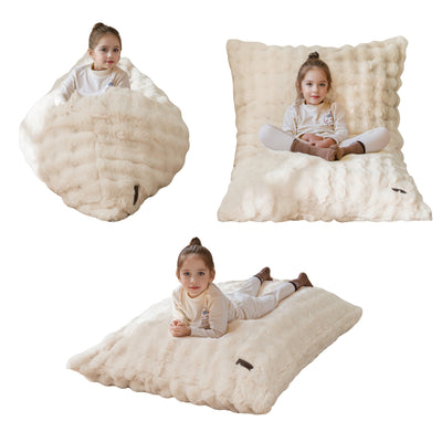 MAXYOYO 3 in 1 Kids Bean Bag Chair Bed, Child Floor Sofa for Gaming, Reading, Faux Fur Floor Mattress with High-Density Foam Filling for Living Room Bedroom