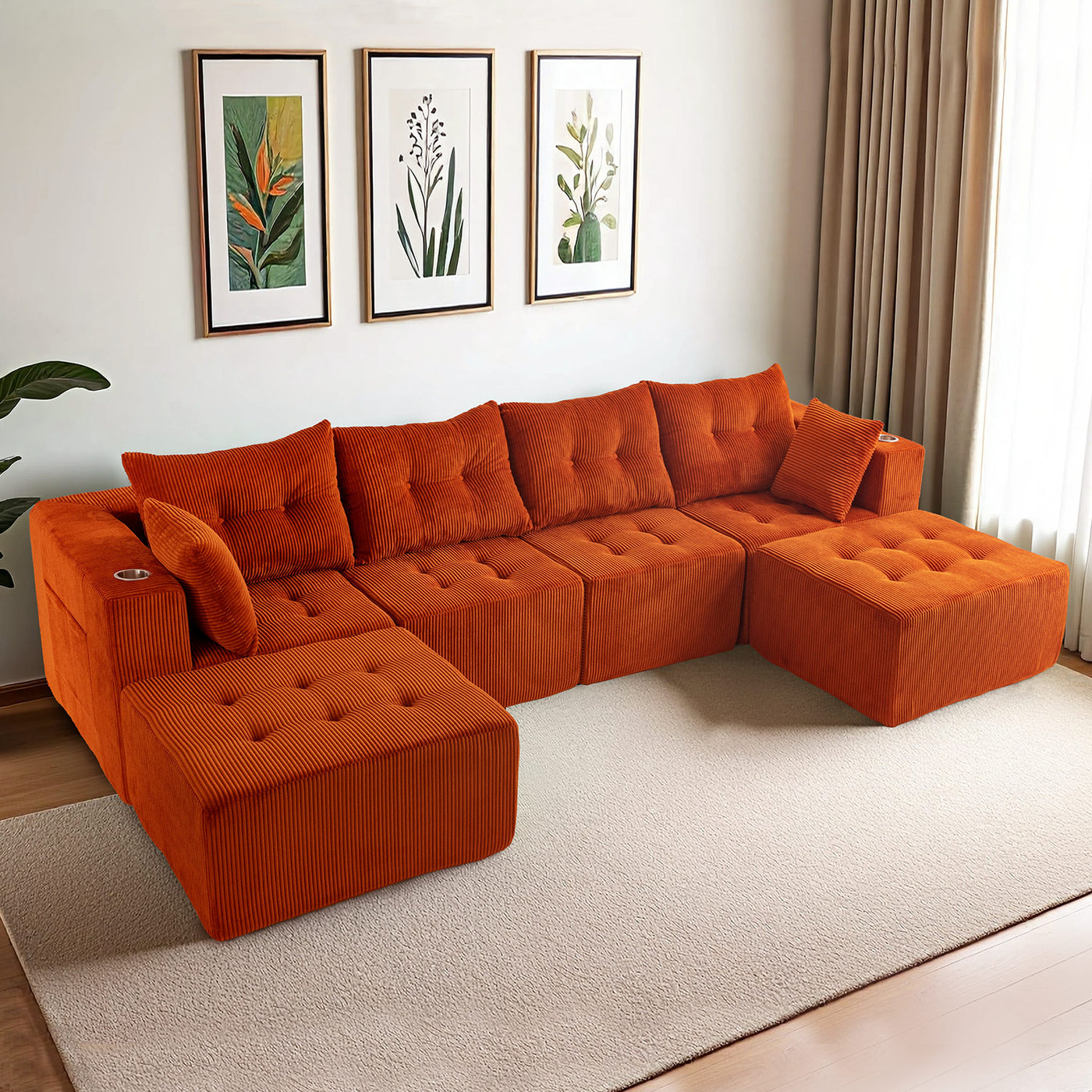 U Shaped Modular Sofa #color_orange