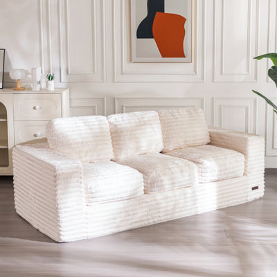 MAXYOYO 3-Seater Boneless Sofa Couch in a Box, Modern Faux Fur Sofa for Living Room, Soft High-Density Foam Couch with Pillows, Fluffy & Supportive Chair Lounge, No Assembly Required