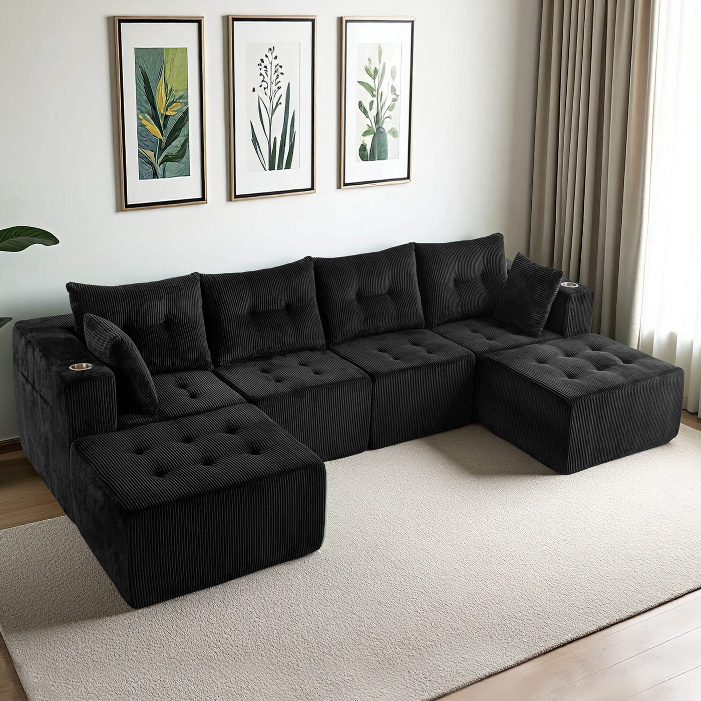 U Shaped Modular Sofa #color_black