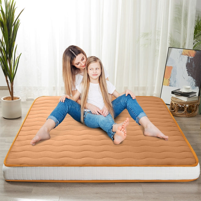 MAXYOYO 6" Extra Thick Wave Quilted Floor Futon Mattress, Topper Mattress Pad, Light Brown