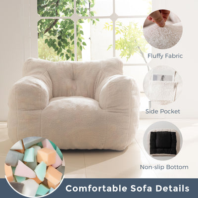 MAXYOYO Sherpa Bean Bag Chair, Boucle Tufted Bean Bag Couch, Living Room Bean Bag Lazy Sofa for Adults Kids, Beige
