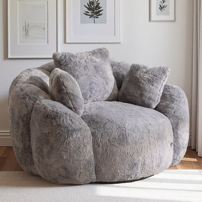 MAXYOYO Floral Bean Bag Chair 3 Pillows –  Soft Faux Fur Lounge Sofa for Reading&Gaming, Grey