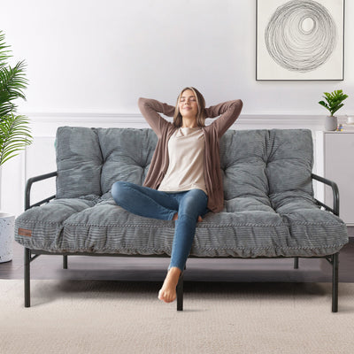 MAXYOYO 6" Tufted Futon Sofa Couch Bed, Thick Corduroy Fabric Floor Futon Mattress for Adults (Mattress Only), Dark Grey