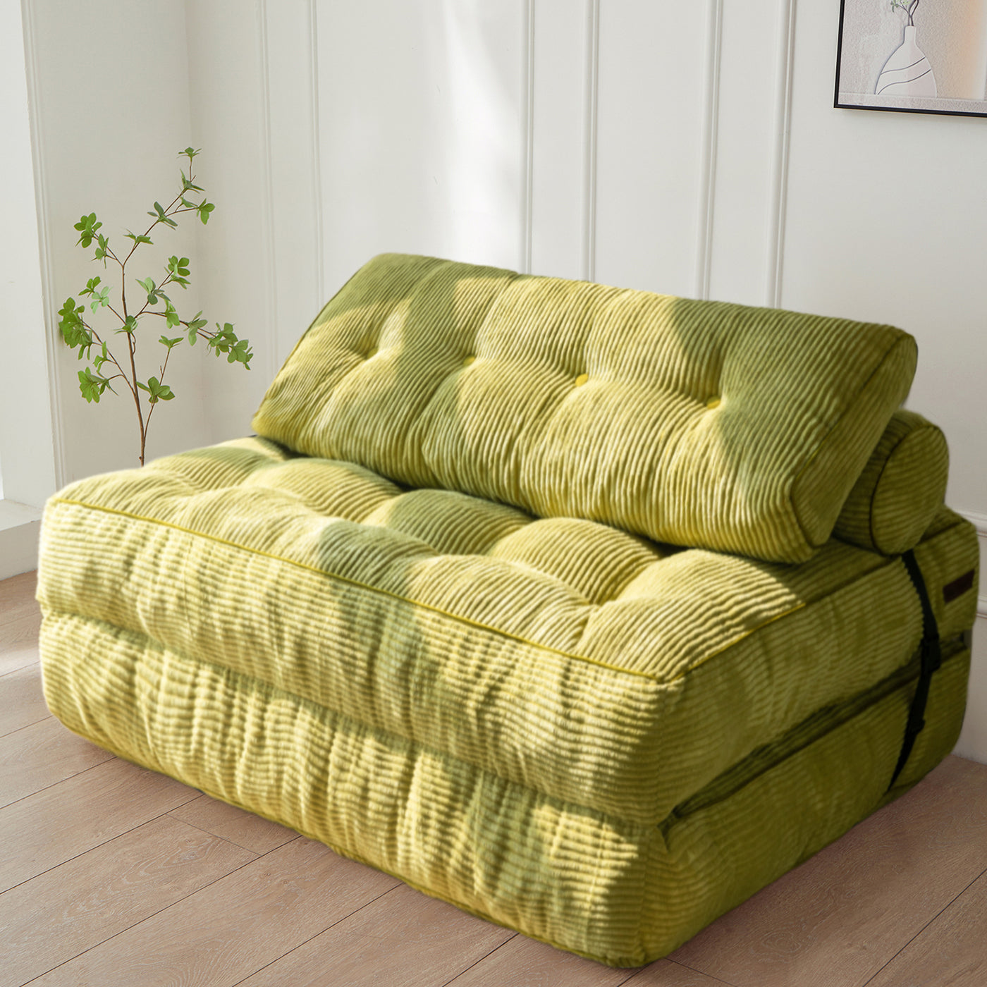 MAXYOYO Folding Sofa Bed, Convertible Sleeper Chair with Pilow Foldable Matress with Back Support(Double),Green