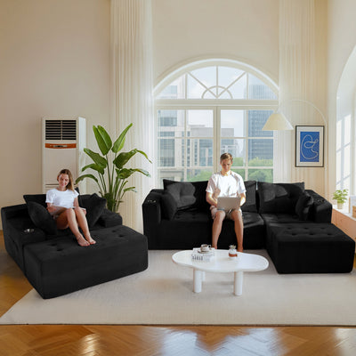 MAXYOYO Modular Sectional Sofa Couch and Chaise Lounge, L Shaped Modern Cloud Couch with Ottoman, Sofa in A Box, Tufted 6-Seat Boneless Sleeper Chair for Living Room, No Assembly Required