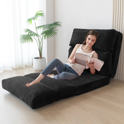 MAXYOYO Bean Bag Folding Sofa Bed, Corduroy Extra-Wide Foldable Floor Mattress, Black