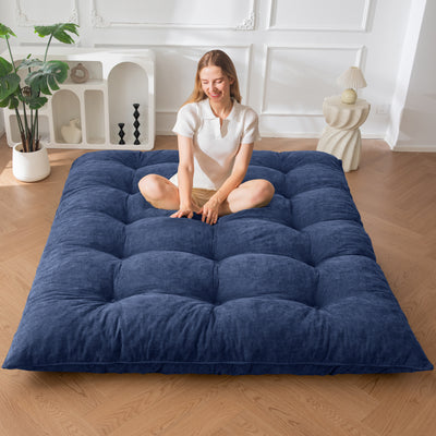 MAXYOYO Floor Futon Mattress, 6 Inch Tufted Folding Mattress with Chenille Fabric, Floor Sofa Bed Guest Couch Bed for Adults, Navy