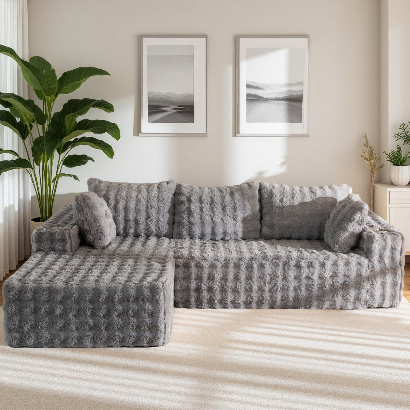 MAXYOYO Bubble 104" Modular Sectional Couch with L-Shape Chaise, Modern Boneless Couch for Living Room, Sofa in A Box